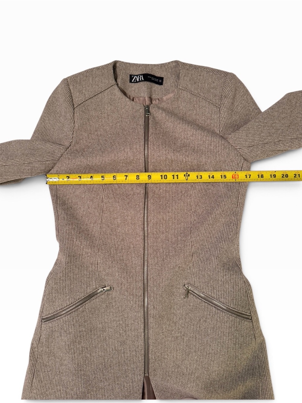 Zara Houndstooth Zip Blazer in Brown Size Medium - Picture 8 of 13
